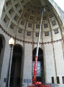 Globe Window Cleaning using our Denka Lift to Clean the Rosettes at OSU stadium